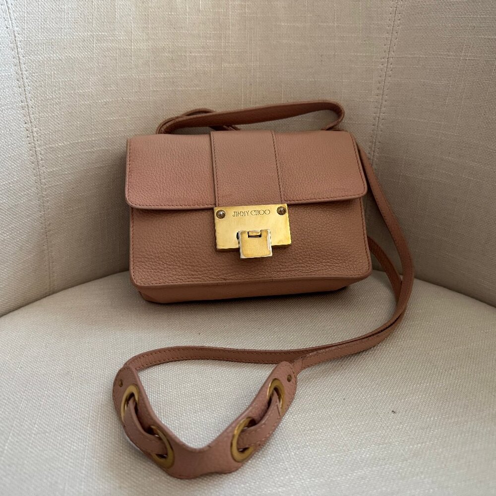 JIMMY CHOO *Rebel* Balet Pink Grainy Calf Leather Top Handle & Crossbody Bag